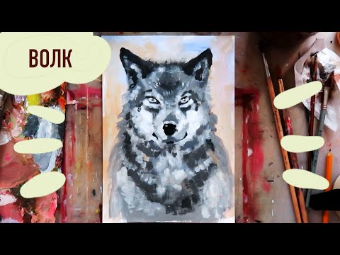 Видео: Как нарисовать волка красками, пошаговый урок для детей и взрослых