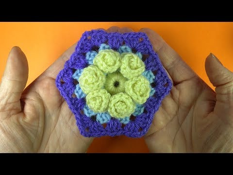 Видео: Шестигранный мотив с цветком Crochet flower motive   Урок вязания 372