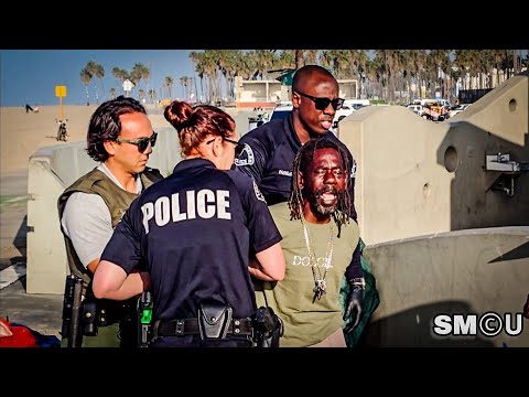 Видео: 𝗛𝗢𝗠𝗘𝗟𝗘𝗦𝗦 𝗦𝗪𝗘𝗘𝗣: полиция Лос-Анджелеса и рейнджеры задержали мужчину во время уборки в Венеции