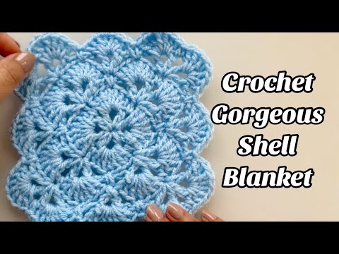 Видео: Вязаное крючком одеяло с узором «ракушки» — от центра к краям — великолепное, простое пошаговое р...