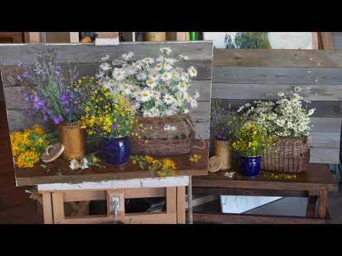 Видео: Натюрморт с цветами.Быстрый процесс стадия 2.