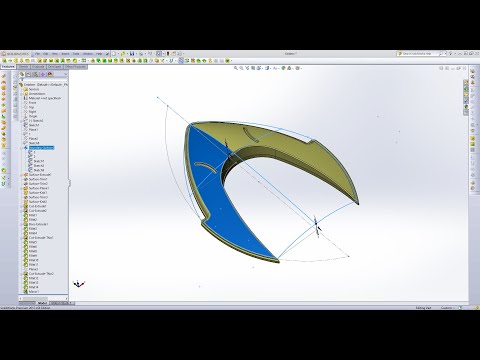 Видео: 3D моделирование с переходом от поверхностей к твердому телу и обратно в SolidWorks