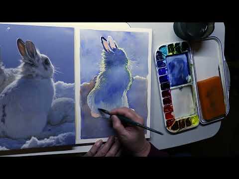 Видео: Зайчик - акварелью