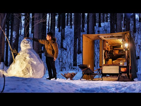Видео: [Без музыки] Вчера вечером в машине снег и гигантский снеговик. [Расслабляющий АСМР]