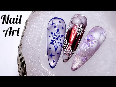 Видео: "Кошки", втирки, "растекашки". Идеи новогоднего маникюра. МК/New Year's manicure ideas.