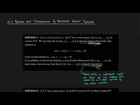 Видео: 10.2 Обзор линейной независимости, базиса и размерности