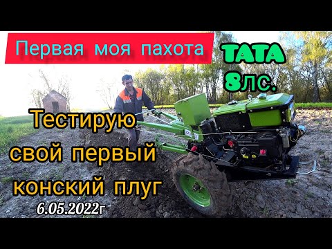 Видео: Первая моя пахота на поле. Конный плуг на тяжёлом дизельном мотоблоке TATA. 8 лс.