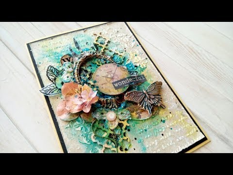 Видео: Открытка миксмедиа-Мастер-класс | Mixed Media Card Tutorial