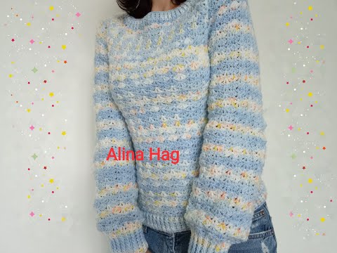 Видео: pulover Rainbow/ reglan blouse/ pull au crochet/ джемпер крючком