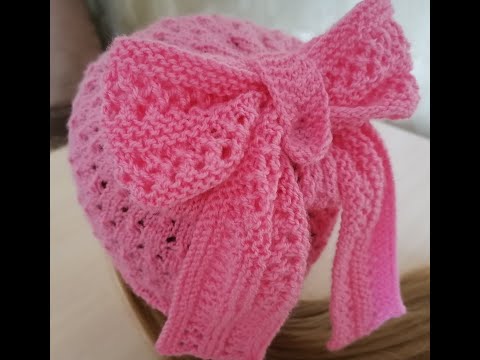 Видео: #вязание//КРАСИВАЯ ШАПОЧКА С БАНТОМ СПИЦАМИ//МК#вязатьшапку