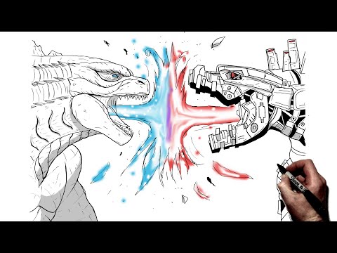 Видео: Как нарисовать Годзиллу против Мехагодзиллы (Атомное дыхание) | Пошаговое руководство | Годзилла ...