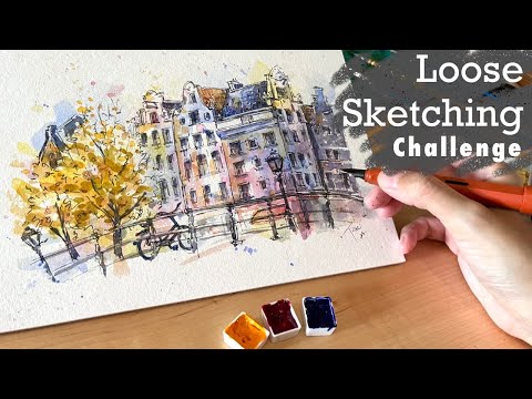 Видео: Использование всего трех цветов | Эскизы тушью и акварелью