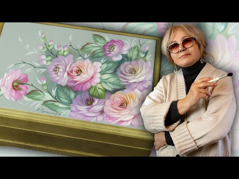 Видео: Нежные розы. Роспись чайной коробки. Живопись маслом по дереву. Художник Лариса Гончарова из Жостово