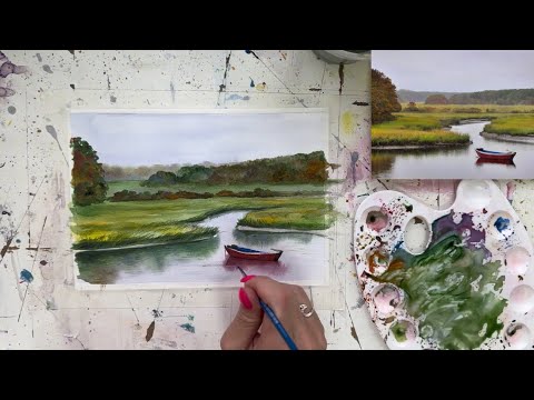 Видео: Рисуем акварелью пейзаж по фото | пошаговый мастер класс | урок для начинающих