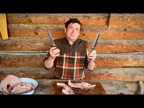 Видео: Сравнительный тест ножей из сталей S390 и 9ХС на белуге