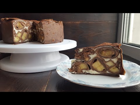 Видео: Шоколадный БЛИННЫЙ ТОРТ🥞заварной КРЕМ ДИПЛОМАТ+БАНАНЫ🥞 Chocolate crepe cake