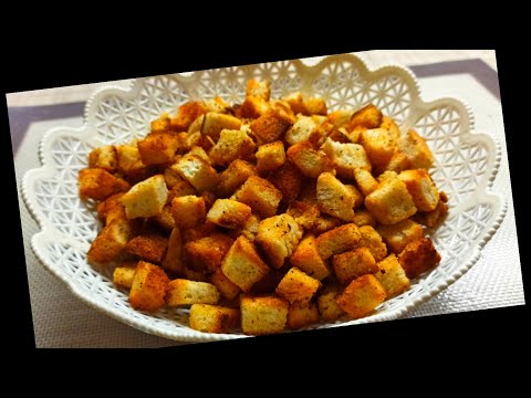 Видео: Домашние хрустящие  сухарики на сковороде. Отличные сухарики для салатов.