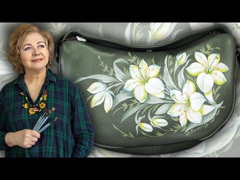 Видео: Роспись сумки. Техника росписи по коже акриловыми красками. Мастер-класс по живописи от Гончаровой