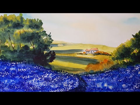 Видео: Как да нарисуваме Поле и лавандули с акварел