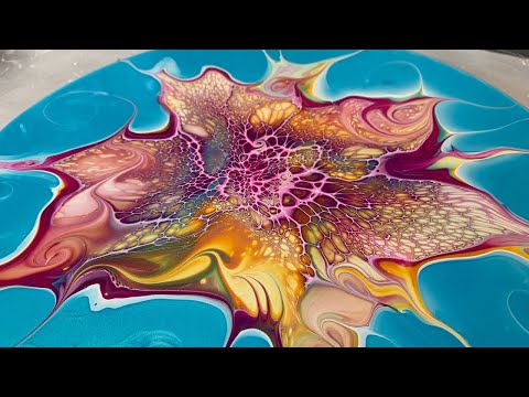 Видео: # 152 Карибский синий плавающий цветок |  Акриловая картина заливки |   Жидкая Живопись