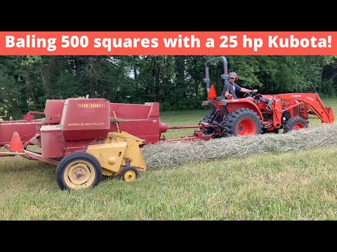 Видео: Прессование 500 квадратов с помощью 25-сильного Kubota L2501!