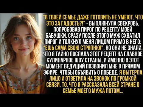 Видео: Муж ткнул меня лицом в пирог, а свекровь хохотала. Но они замерли, услышав, что я сказала в эфире…