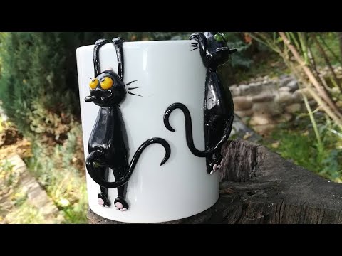 Видео: Котики из полимерной глины на кружке