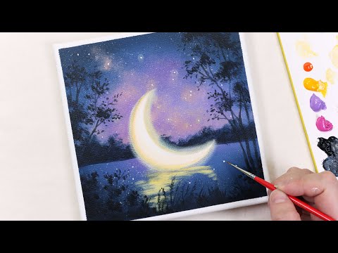Видео: Плавающий полумесяц / Легкая акриловая живопись для начинающих / Учебник по рисованию