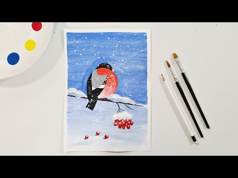 Видео: Рисуем снегиря. Как по шагам нарисовать снегиря!