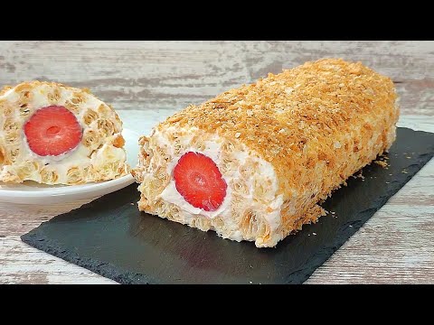 Видео: Очень быстрый, бюджетный и нереально вкусный РУЛЕТ НАПОЛЕОН с клубникой! Рецепт без яиц и желатина!