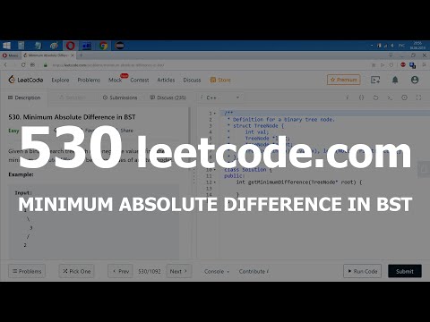 Видео: Разбор задачи 530 leetcode.com Minimum Absolute Difference in BST. Решение на C++
