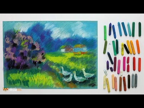 Видео: Курс рисования "Сухая пастель" Начинающие. Урок 4-4. Сельский пейзаж