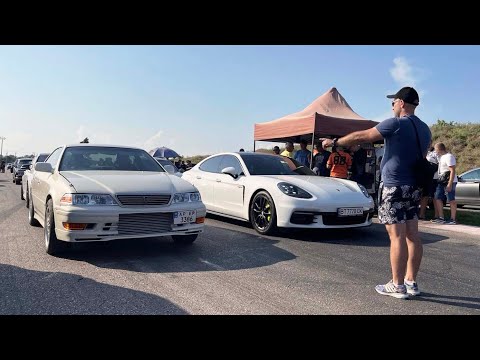 Видео: Легенда из 90х Toyota Mark2 1JZ-GTE 4*4 против PORSCHE, Golf R, BMW