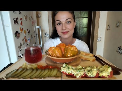 Видео: Мукбанг🫑Фаршированные перцы, помидоры с сыром и чесноком 🥗🤤🤤🤤