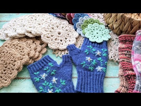 Видео: Готовые работы за неделю. Шапка / подставки / митенки