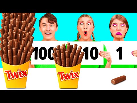 Видео: 100 Слоев Еды Челлендж | Безумная Кулинарная Битва от AZaZa Challenge