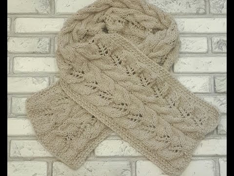 Видео: Стильный, ажурный шарф спицами! Узор "Листики и косы"! Scarf