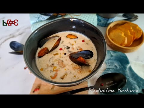 Видео: Мидена супа със сьомга, шафран и Мартина/ clamp soup