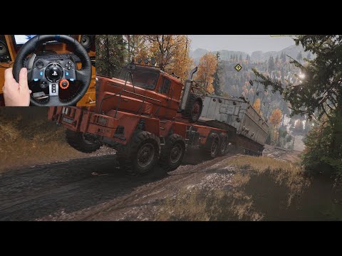 Видео: Транспортировка в крутую гору негабарита на Plad 450 / SnowRunner / Logitech G29