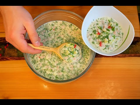 Видео: Окрошка на кефире и минеральной воде.