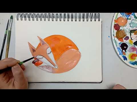 Видео: Спляча лисичка 🖌️ #малюємогуашю 
