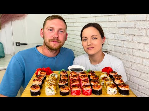 Видео: МУКБАНГ Роллы запеченные горячие с креветкой рыбой  Mukbang rolls sushi