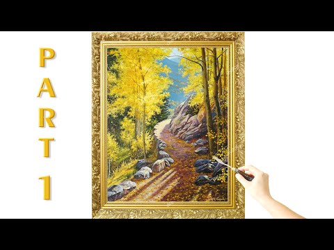 Видео: "Gold autumn" PART 1. How to paint a autumn landscape | "Золотая осень" 1ЧАСТЬ. Живопись акрилом