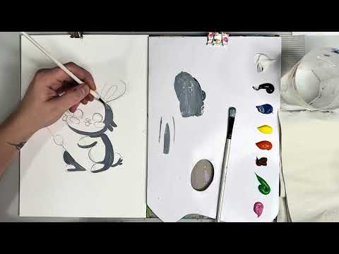 Видео: Рисуем зайку акрилом для деток 🐇 