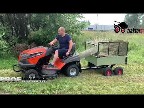 Видео: Огромный травосборник на садовый трактор. Прицеп ZimAni.