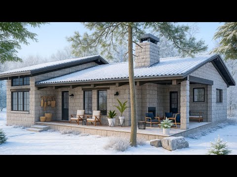 Видео: Каменный дом — крыльцо по периметру, камин на открытом воздухе, жизнь на лоне природы | Обзор кро...