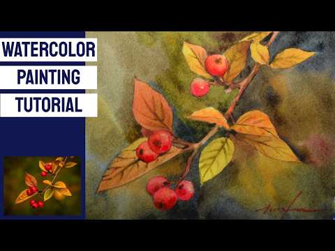 Видео: УРОКИ АКВАРЕЛИ - Как нарисовать ОСЕННЮЮ ТЕМУ с ЛИСТЬЯМИ и ЯГОДАМИ #осень #ежедневноеискусство #скетч