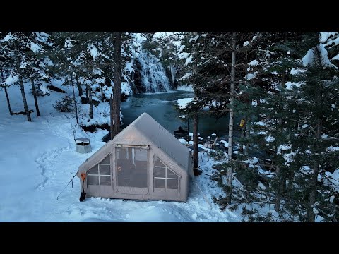 Видео: СНЕЖНЫЙ ЛАГЕРЬ У ЗАМОРОЖЕННОГО ВОДОПАДА