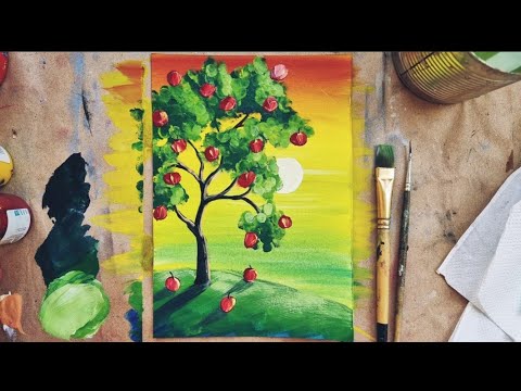 Видео: ЯБЛОНЯ |Солнечный осенний пейзаж |Рисовать очень просто!