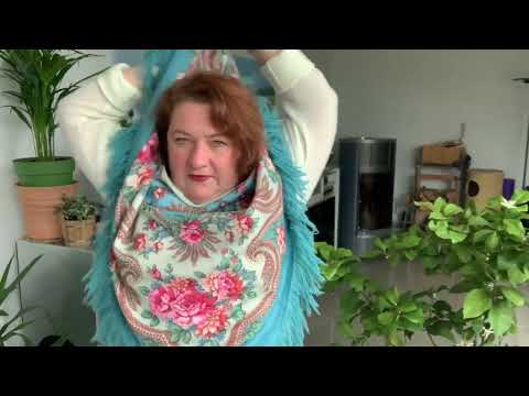 Видео: Павловопасадский платок « Откровение» 2 голубой.  Хобби для женщин сегодня. Шерсть шерсть бахрома